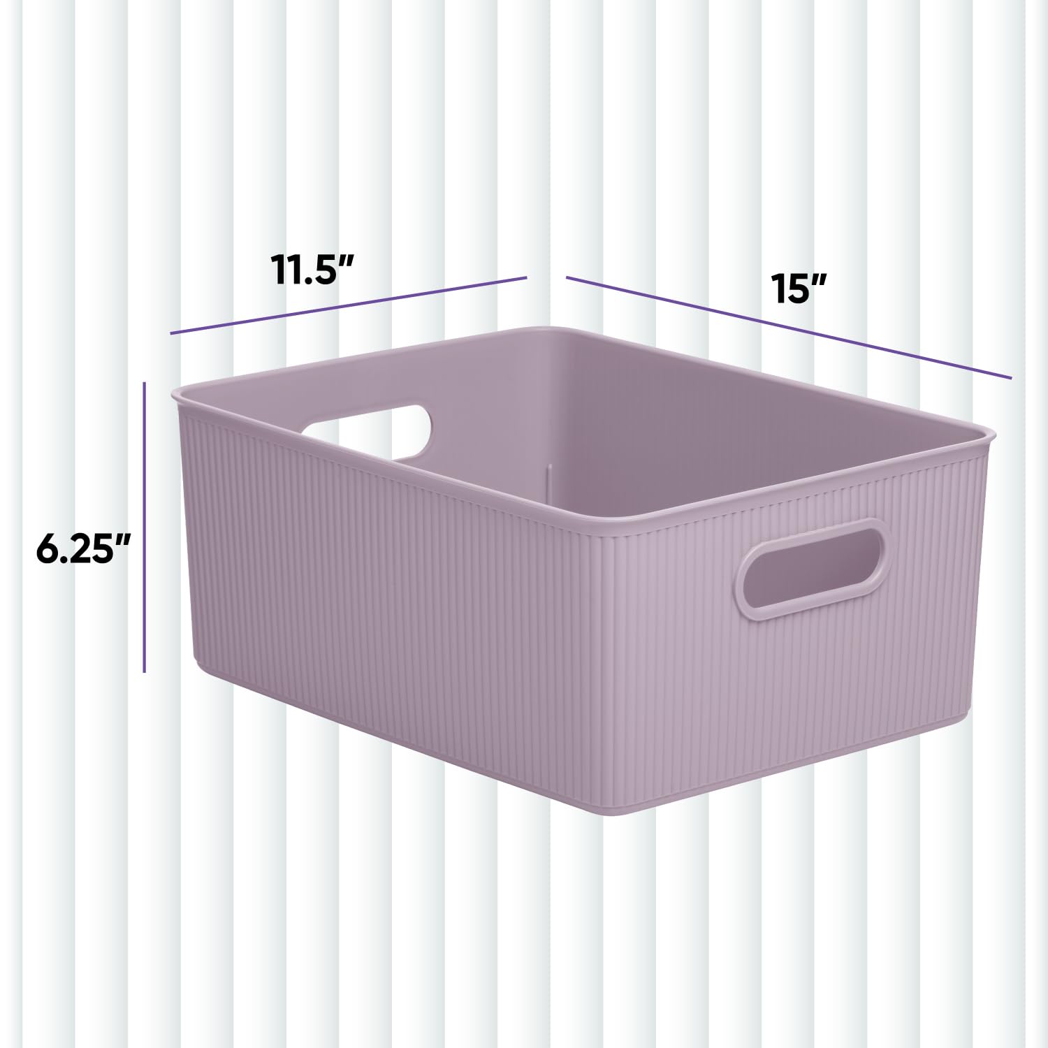 Superio Ribbed Collection - Decorative Plastic Open Home Storage Bins Organizer Baskets, Large Lilac Purple (4 Pack) Container B